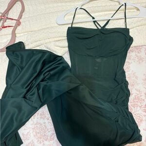 Windsor Dark Green Strappy Satin-Look Dress with slit